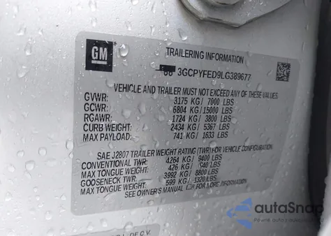 2020 Chevrolet Silverado 1500 4Wd Short Bed Lt Trail Boss z USA, uszkodzony, nr VIN 3GCPYFED9LG389677